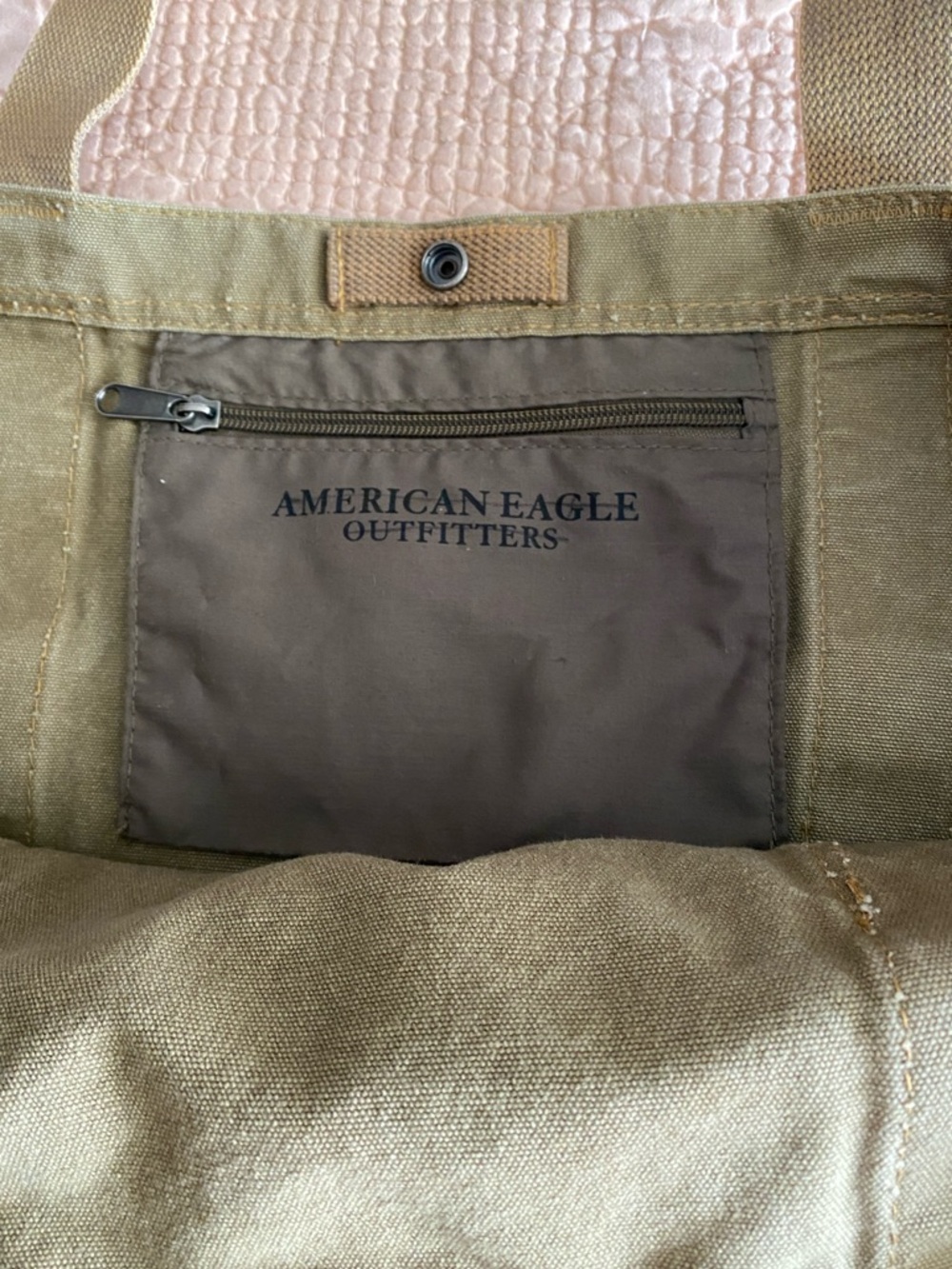 American Eagle Outfitters Tan Canvas Tote Bag with Brown Straps - Picture 4 of 11